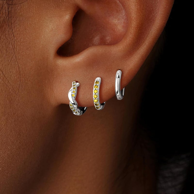 Inerney 14K Gold Plated Huggie Hoop Earrings for Women, Small Sterling Silver Earring Set Hypoallergenic Cartilage Helix Stacks, Mini Dainty Cute Trendy Birthstone Jewelry Gift for Multiple Piercings - Image 4